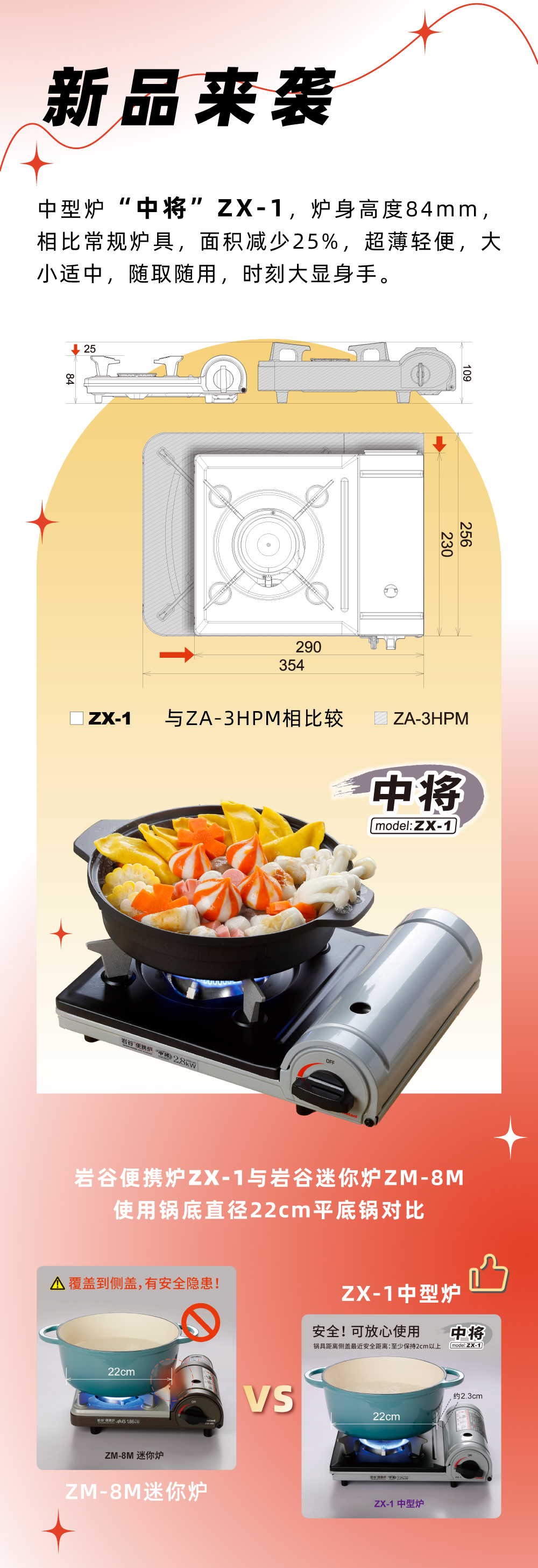 星际网页版便携炉ZX-1，炉身高度84mm，相比常规炉具，面积减少25%，
超薄轻便，大小适中，随取随用，时刻大显身手。